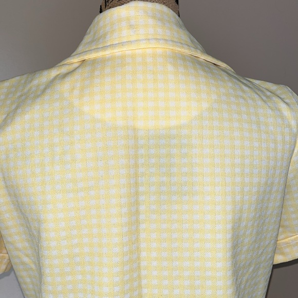 Vintage 70s Yellow Checkered Button Up Top Blouse - Picture 10 of 13